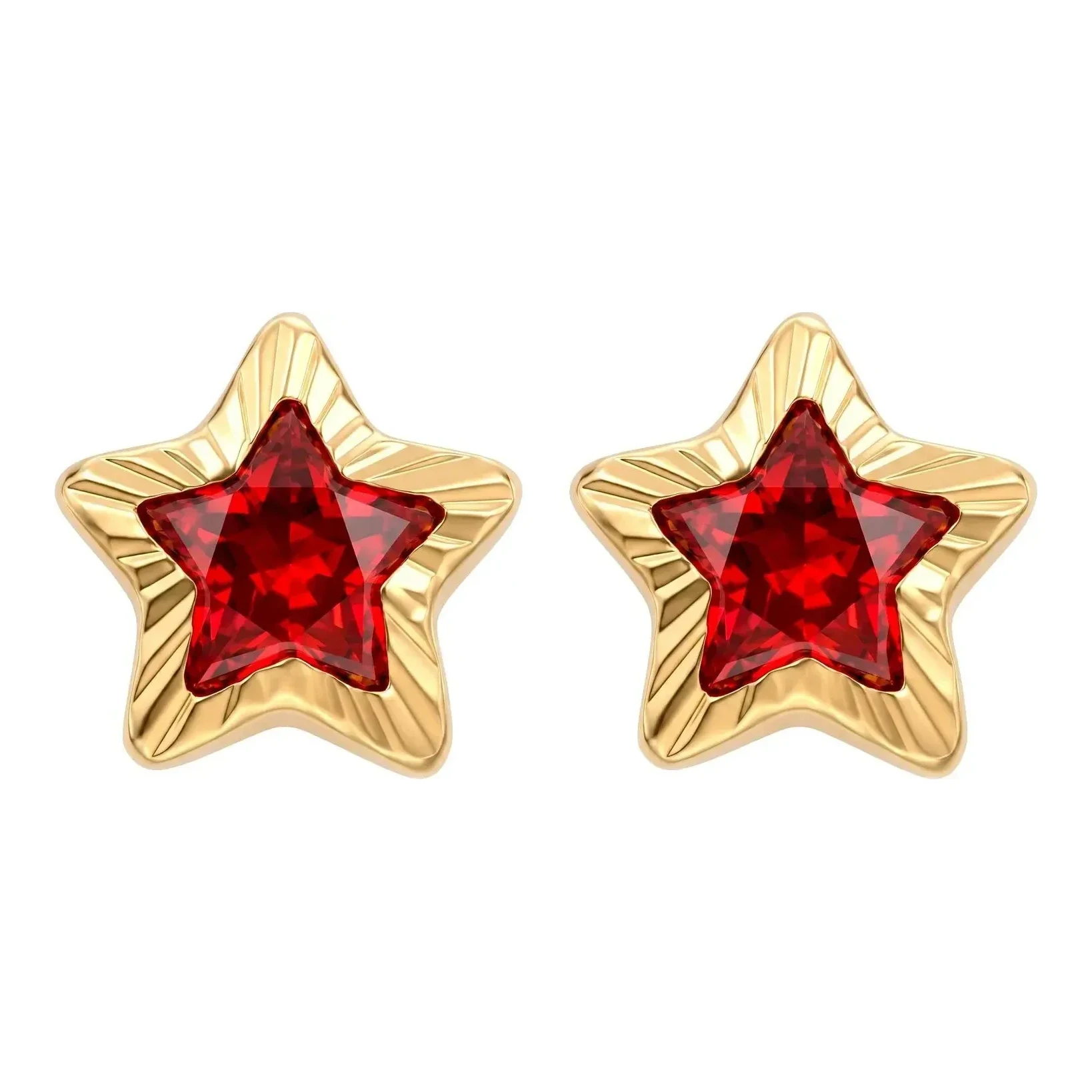 Broqueles de estrella en oro 10k nacional con zirconia roja de 5.5 mm - Joyaris joyería fina mexicana