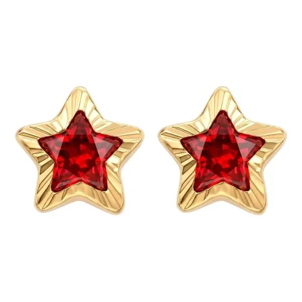 Broqueles de Oro 10k Estrella con Zirconia Roja 5 mm