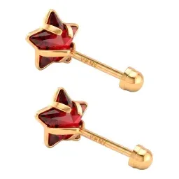 Broqueles de Oro 10k Estrella con Zirconia Roja 5 mm - Imagen 2