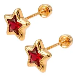 Broqueles de Oro 10k Estrella con Zirconia Roja 5 mm - Imagen 3