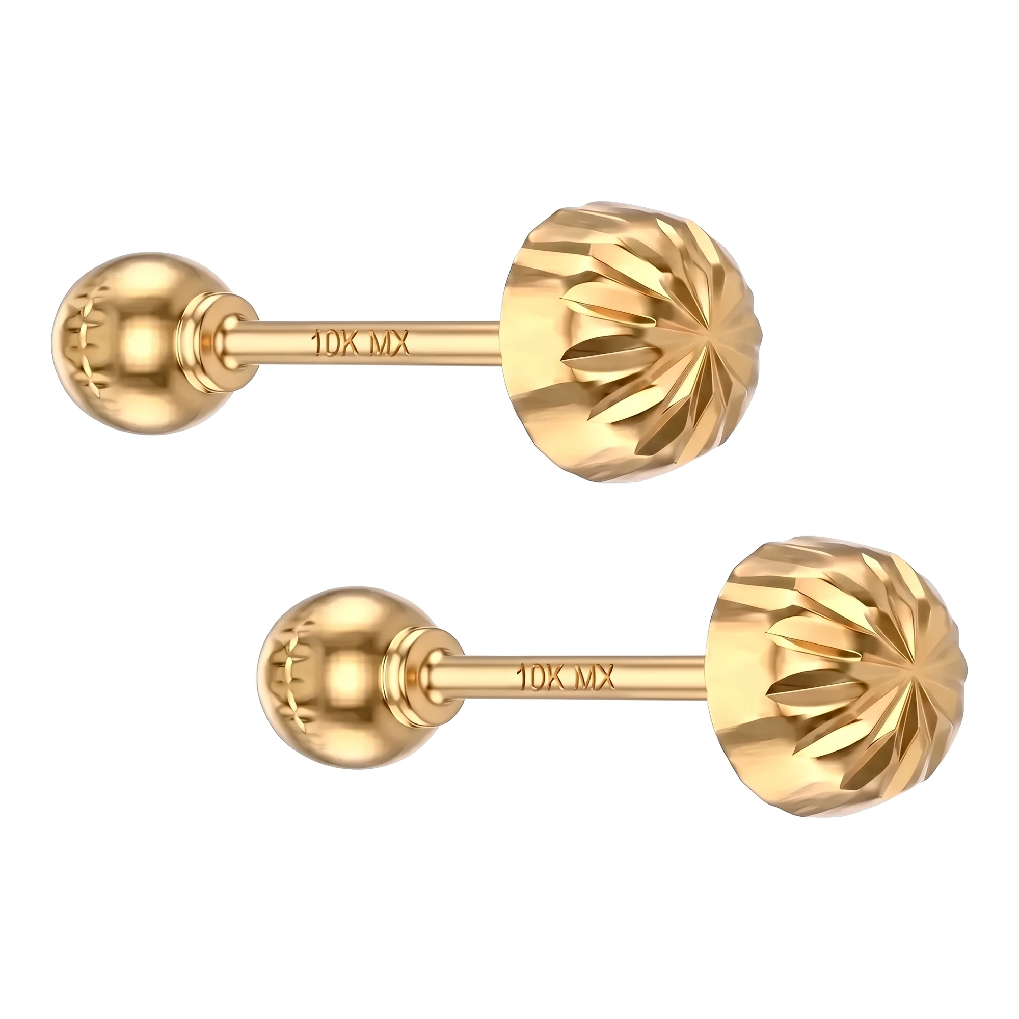 Broqueles de oro 10k hongo de 2 mm con broche a rosca Joyaris joyería fina mexicana