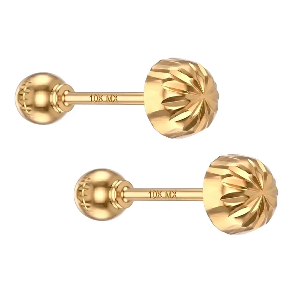 Broqueles de Oro 10k Hongo 2 mm con Broche a Rosca