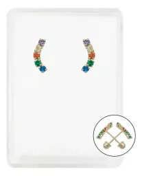 Aretes Broquel Oro 10k Lambada Zirconia Multicolor - Imagen 1