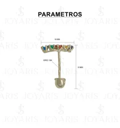 Aretes Broquel Oro 10k Lambada Zirconia Multicolor - Imagen 2