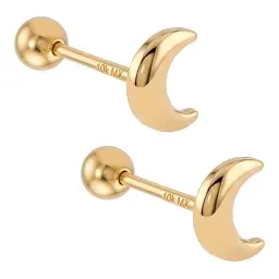 Broqueles de Oro 10k Luna Lisa Pulida 5 mm con Broche a Rosca - Imagen 1