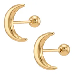 Broqueles de Oro 10k Luna Lisa Pulida 5 mm con Broche a Rosca - Imagen 3