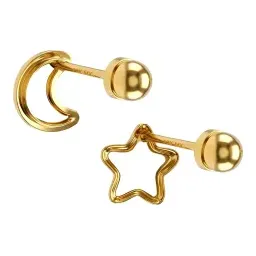 Broqueles de Oro 10k Contorno Luna y Estrella con Rosca - Imagen 4