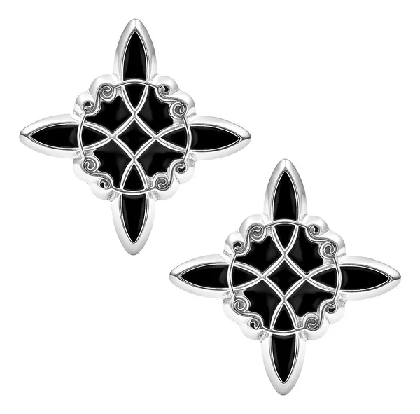 Aretes de plata .925 acabado plateado y esmaltado negro Nudo de Bruja — Joyaris