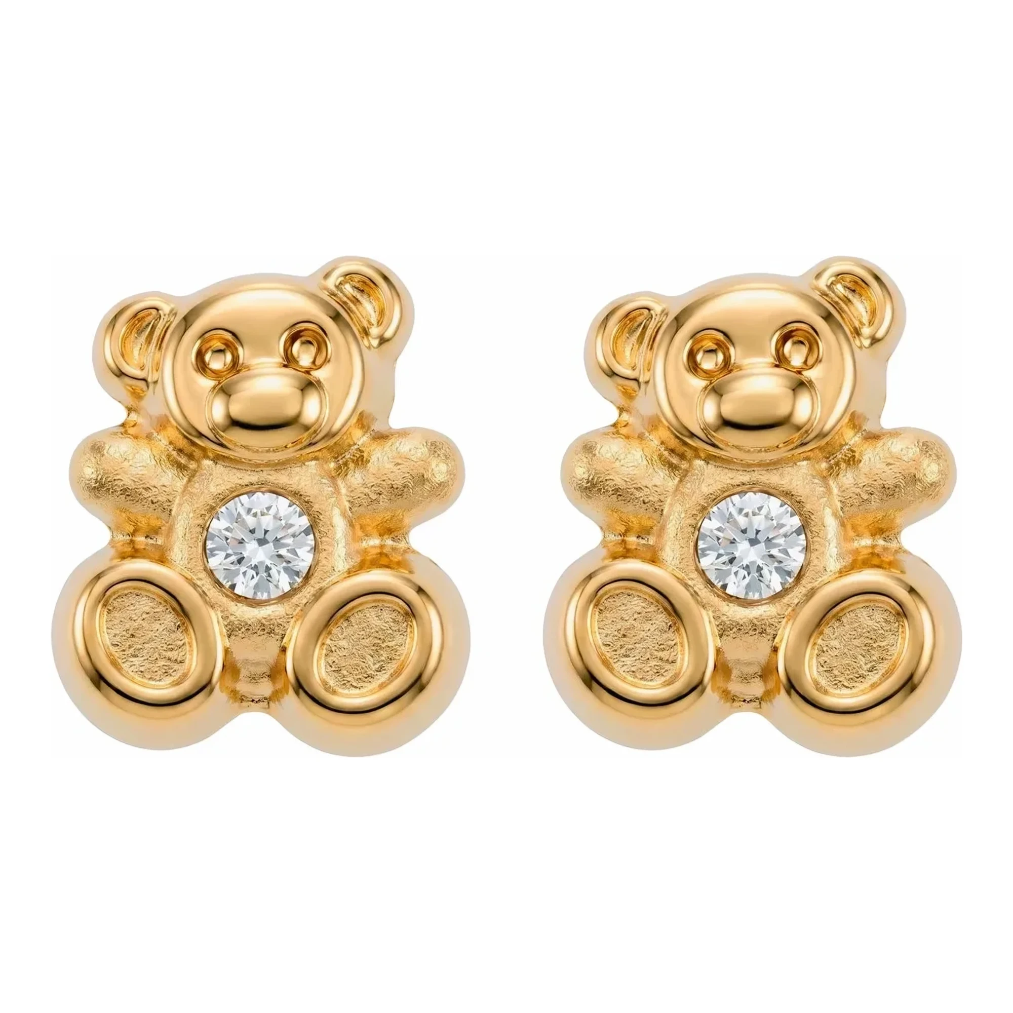 Broqueles de oso en oro 10k con zirconias y cierre a rosca - Joyaris joyería fina mexicana