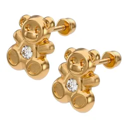 Broqueles de Oro 10k Oso con Zirconia - Imagen 4