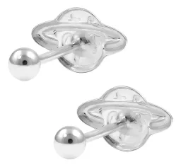 Aretes Broquel Plata 925 Diseño Saturno Lunas Estrellas para Mujer y Hombre - Imagen 3