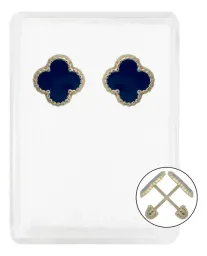 Aretes Colgante Oro 10k Trébol Esmaltado Azul - Imagen 1