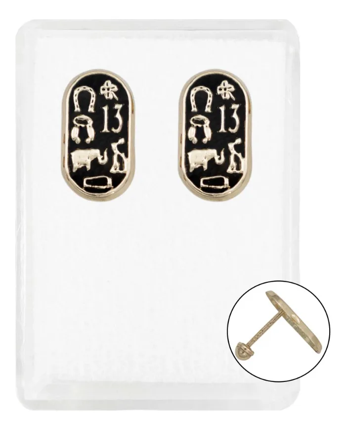 Aretes broquel oro 10k trébol esmaltado negro, diseño minimalista y cómodo. Joyas hipoalergénicas finas de oro negro, artesan
