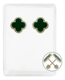 Aretes Colgante Oro 10k Trébol Esmaltado Verde - Imagen 1