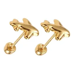 Broqueles de Oro 10k Avión Lisos 4 mm - Imagen 4