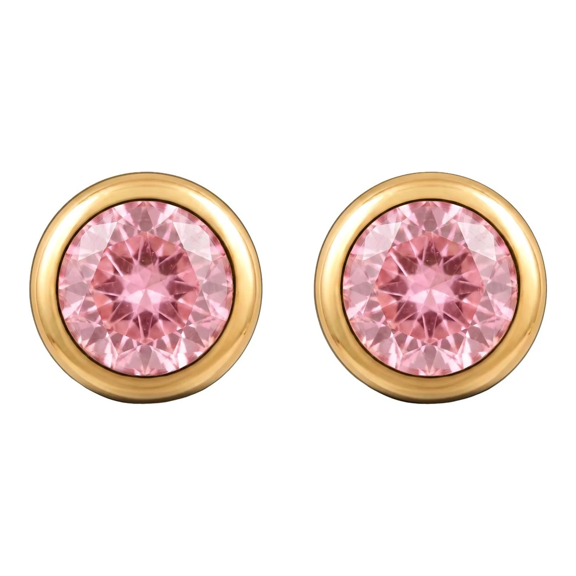Broqueles de oro 10k con bisel de 3 mm y zirconia rosa claro con broche a rosca Joyaris