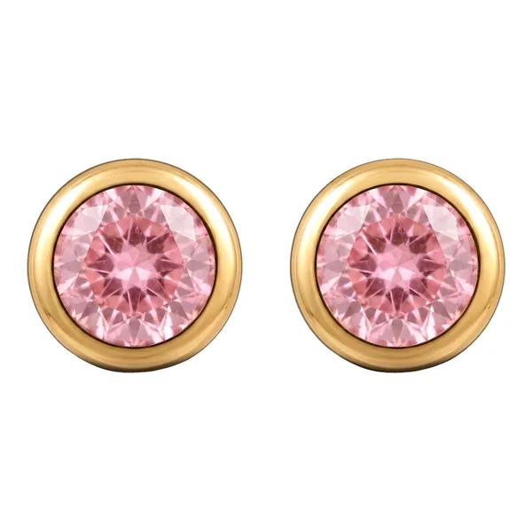 Broqueles de oro 10k con bisel de 3 mm y zirconia rosa claro con broche a rosca Joyaris