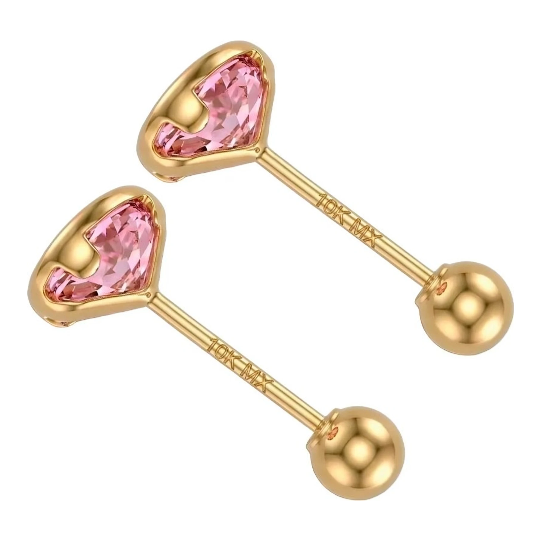 Broqueles de Oro 10k Bisel 3 mm Zirconia Rosa Claro - Imagen 4