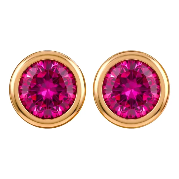 Broqueles de oro 10k con bisel de 5 mm y zirconia fucsia - Joyaris joyería fina mexicana