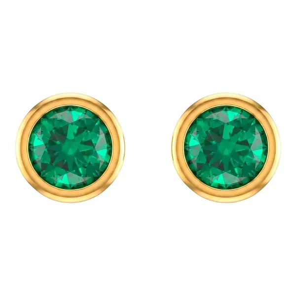 Broqueles de Oro 10k Bisel con Zirconia Verde Oscuro 2 mm - Imagen 1