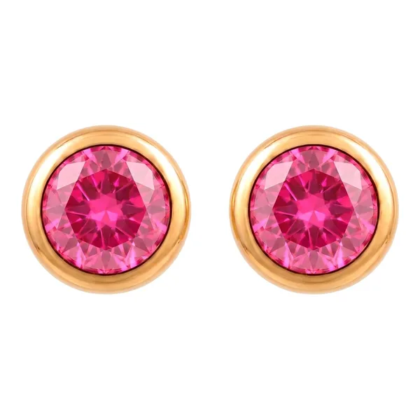 Broqueles de oro 10k con bisel circular y zirconia fucsia 3 mm - Joyaris joyería fina mexicana