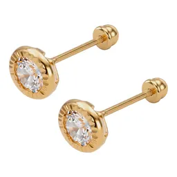 Broqueles de Oro 10k Biselados con Zirconia 4 mm Cierre a Rosca - Imagen 2
