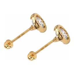 Broqueles de Oro 10k Biselados con Zirconia 4 mm Cierre a Rosca - Imagen 3