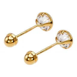 Broqueles de Oro 10k Biselados con Zirconia 4 mm Cierre a Rosca - Imagen 4