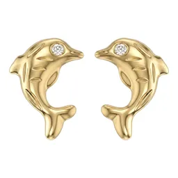 Broqueles de Oro 10k Delfín 8x5 mm con Broche de Rosca - Imagen 1