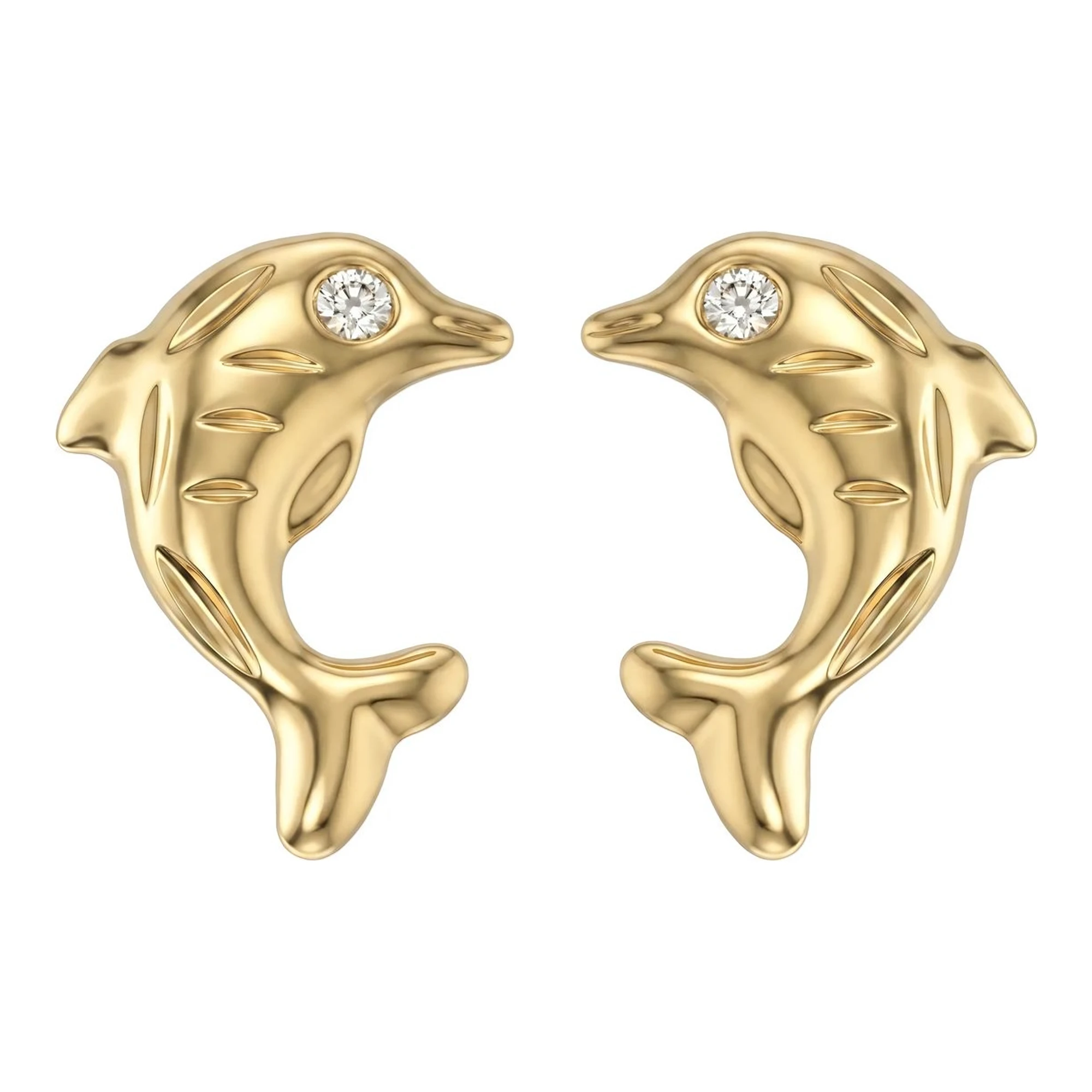 Broqueles de oro 10k delfín 8x5 mm con broche de rosca acabado pulido - Joyaris joyería fina mexicana