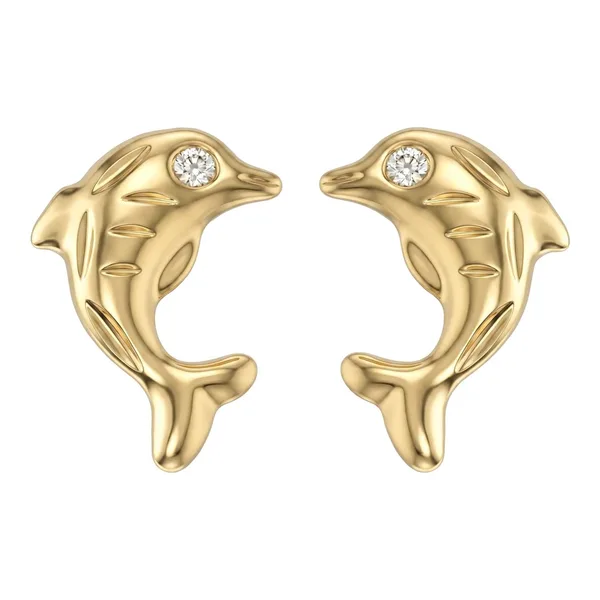 Broqueles de Oro 10k Delfín 8x5 mm con Broche de Rosca