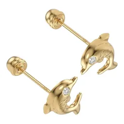 Broqueles de Oro 10k Delfín 8x5 mm con Broche de Rosca - Imagen 2