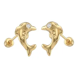 Broqueles de Oro 10k Delfín 8x5 mm con Broche de Rosca - Imagen 3