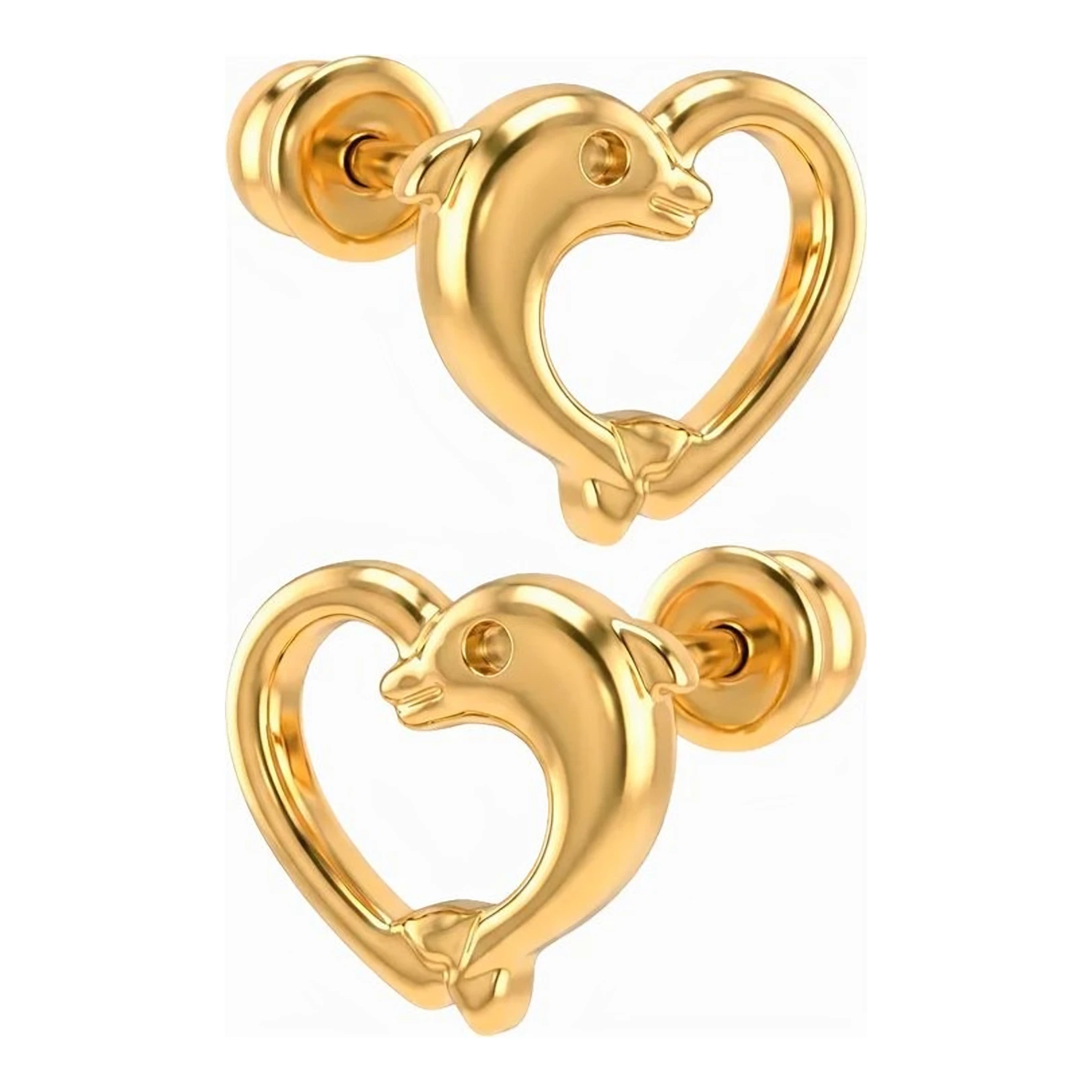 Broqueles de Oro 10k Delfín con Corazón 6x5 mm - Imagen 3