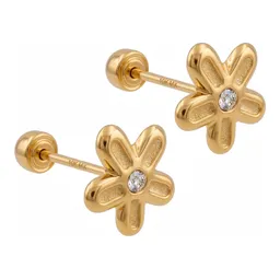 Broqueles de Oro 10k Flor Margarita con Zirconia 6 mm - Imagen 2