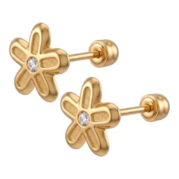 Broqueles de Oro 10k Flor Margarita con Zirconia 6 mm - Imagen 3
