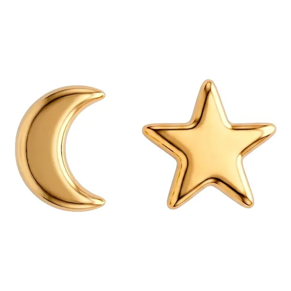 Broqueles de oro 10k figura luna y estrella con broche de rosca - Joyaris joyería fina mexicana