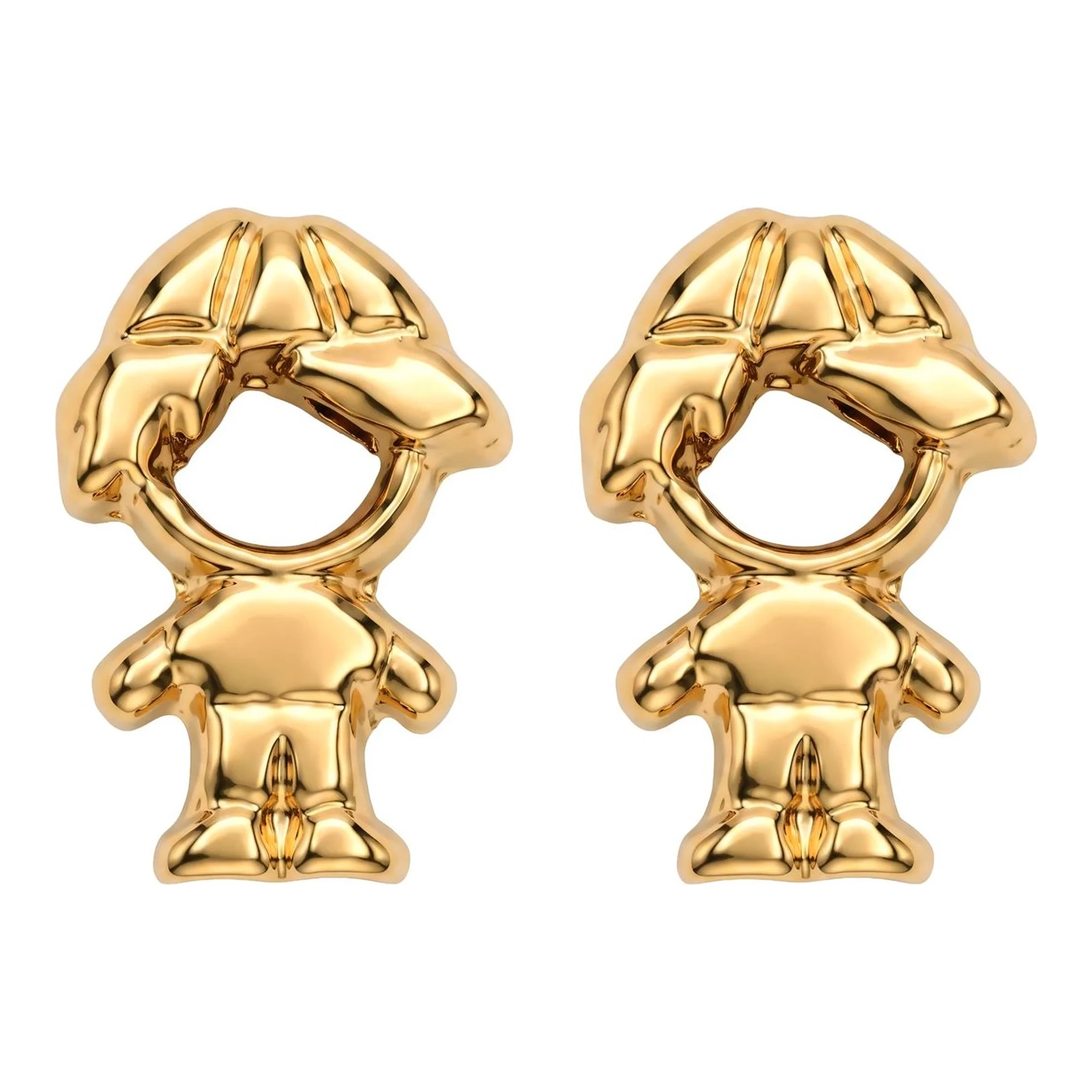 Broqueles de oro solido 10k amarillo figura monito con gorra 8 mm y broche a rosca con bolita de joyeria mexicana pulida