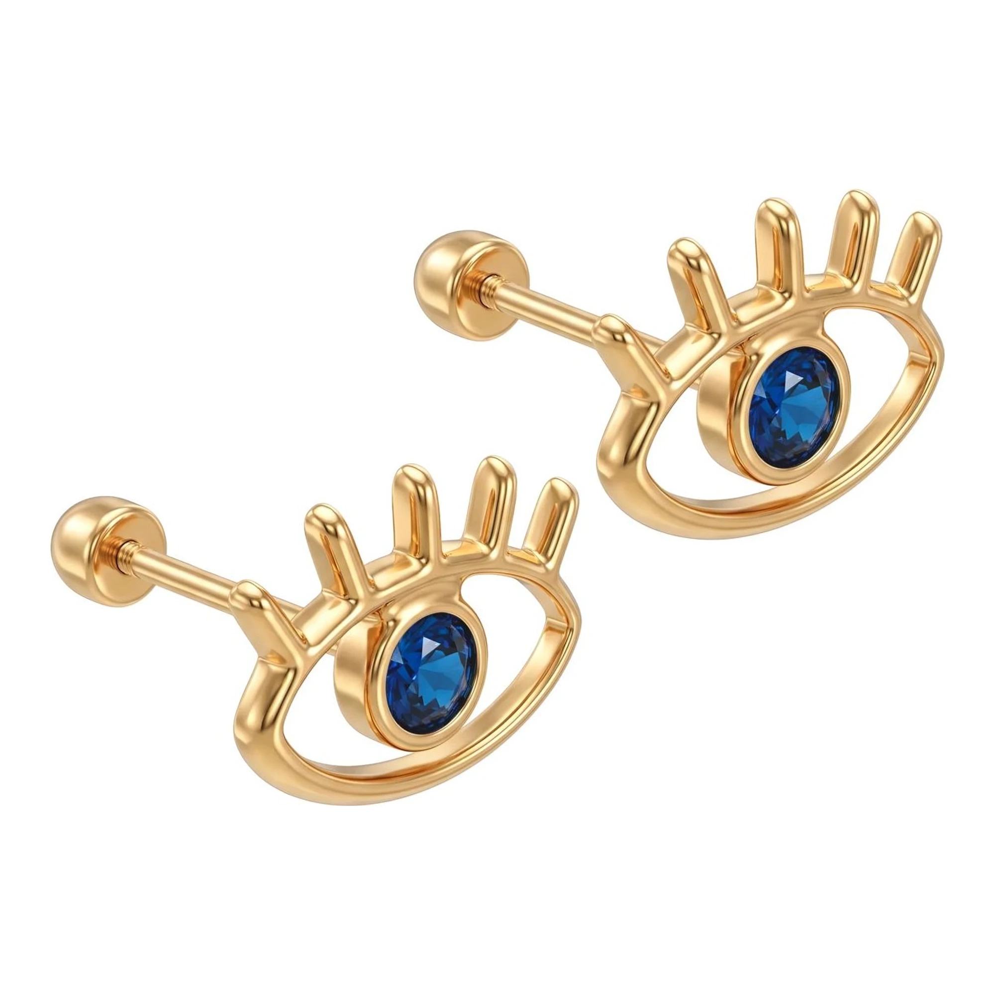 Broqueles de Oro 10k Ojo Turco Azul Marino 10x6 mm - Imagen 2