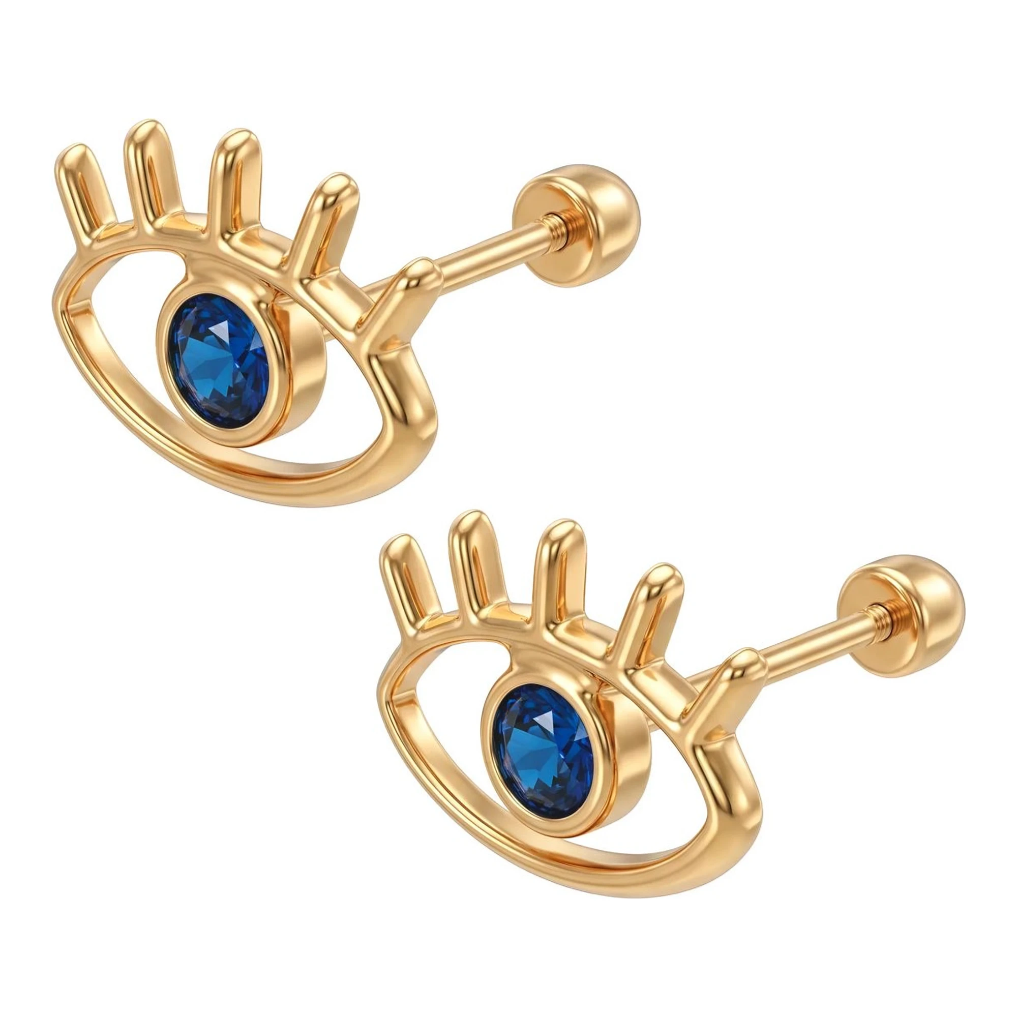 Broqueles de Oro 10k Ojo Turco Azul Marino 10x6 mm - Imagen 3