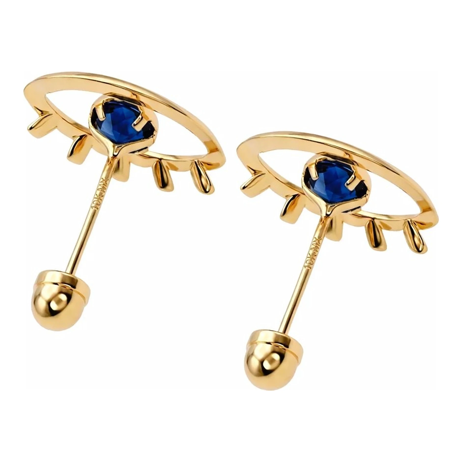 Broqueles de Oro 10k Ojo Turco Azul Marino 10x6 mm - Imagen 4