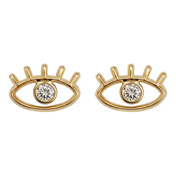Broqueles de ojo turco blanco en oro amarillo 10k con zirconia y cierre a rosca - Joyaris joyería fina mexicana