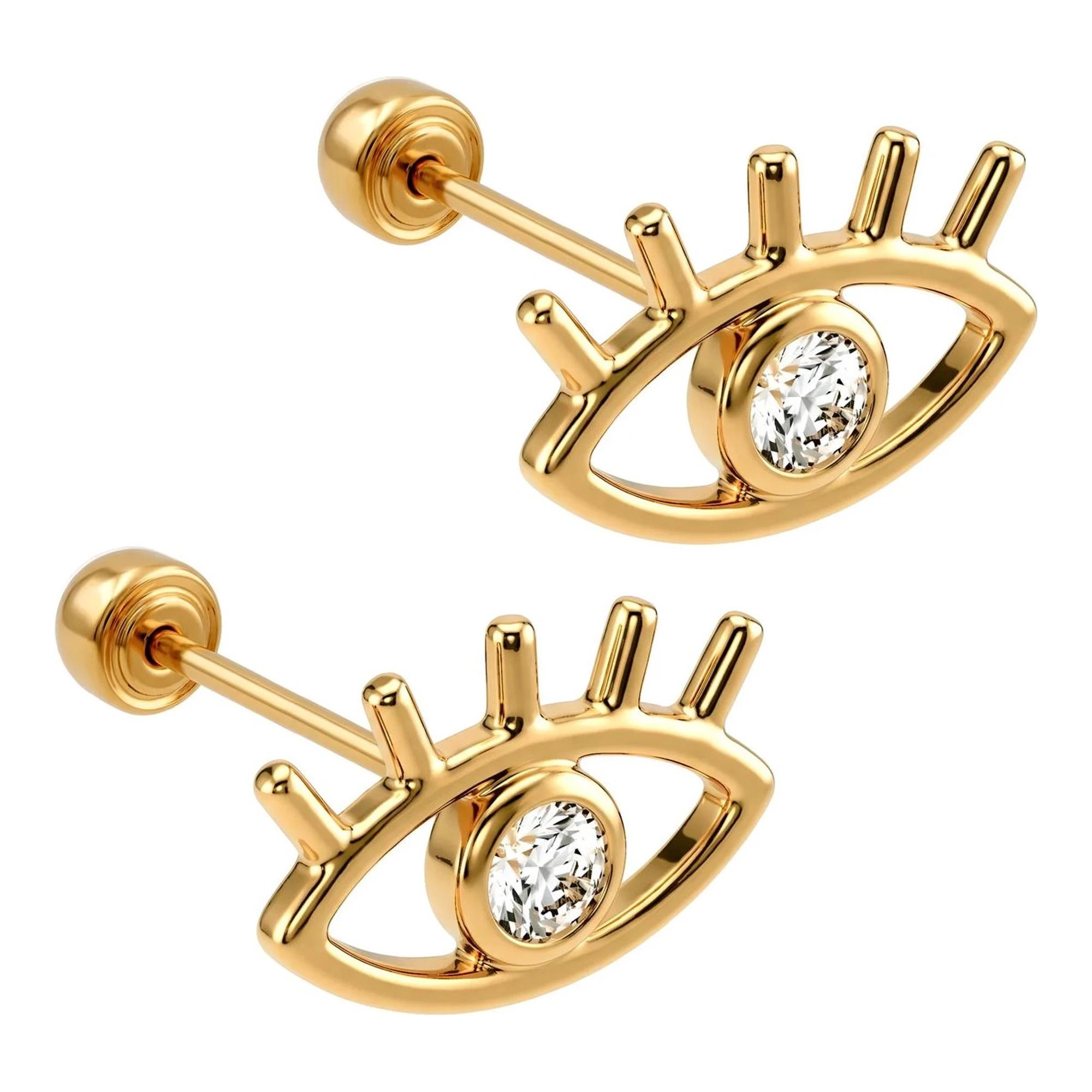 Broqueles de Oro 10k Ojo Turco Blanco con Zirconia 7x10 mm - Imagen 2