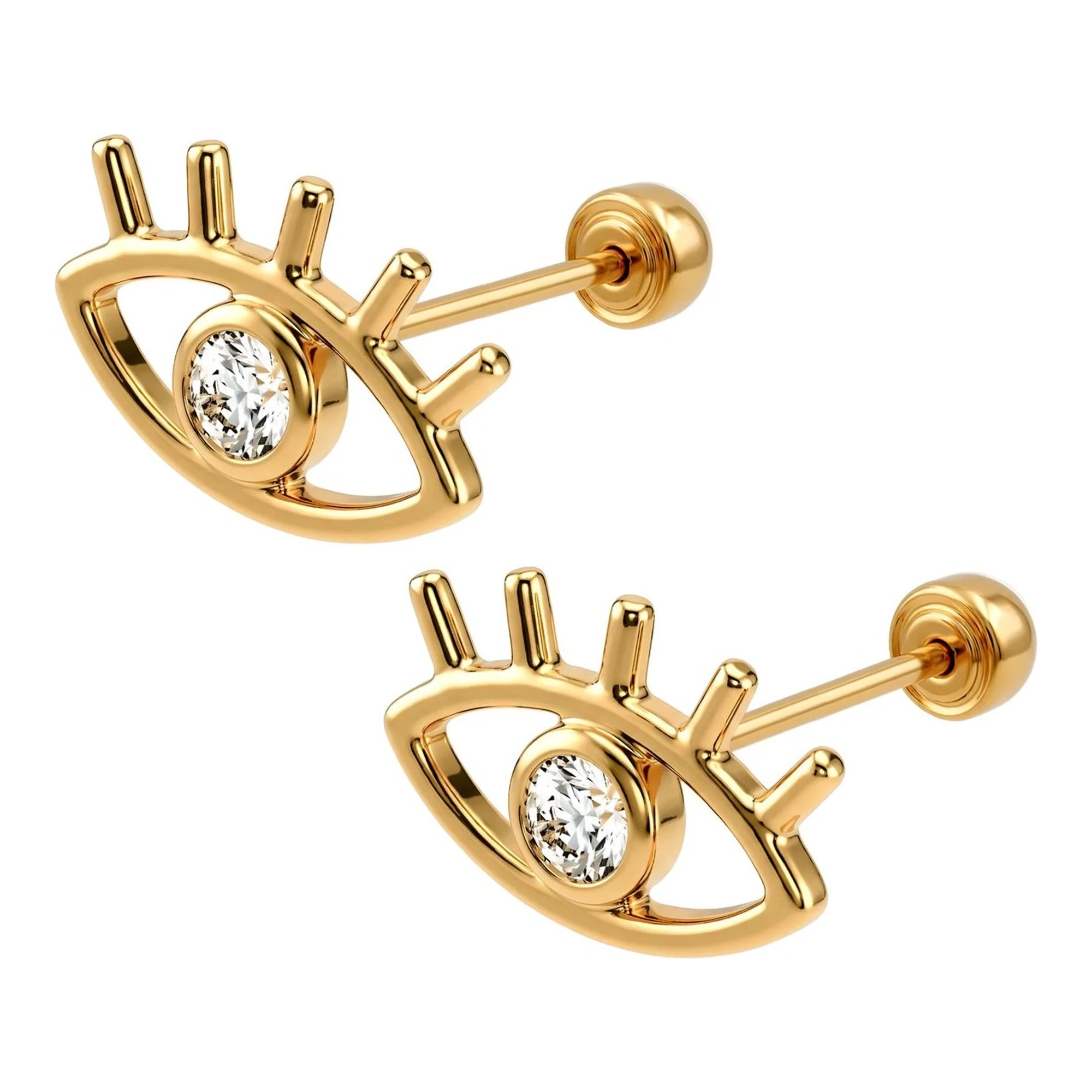 Broqueles de Oro 10k Ojo Turco Blanco con Zirconia 7x10 mm - Imagen 3