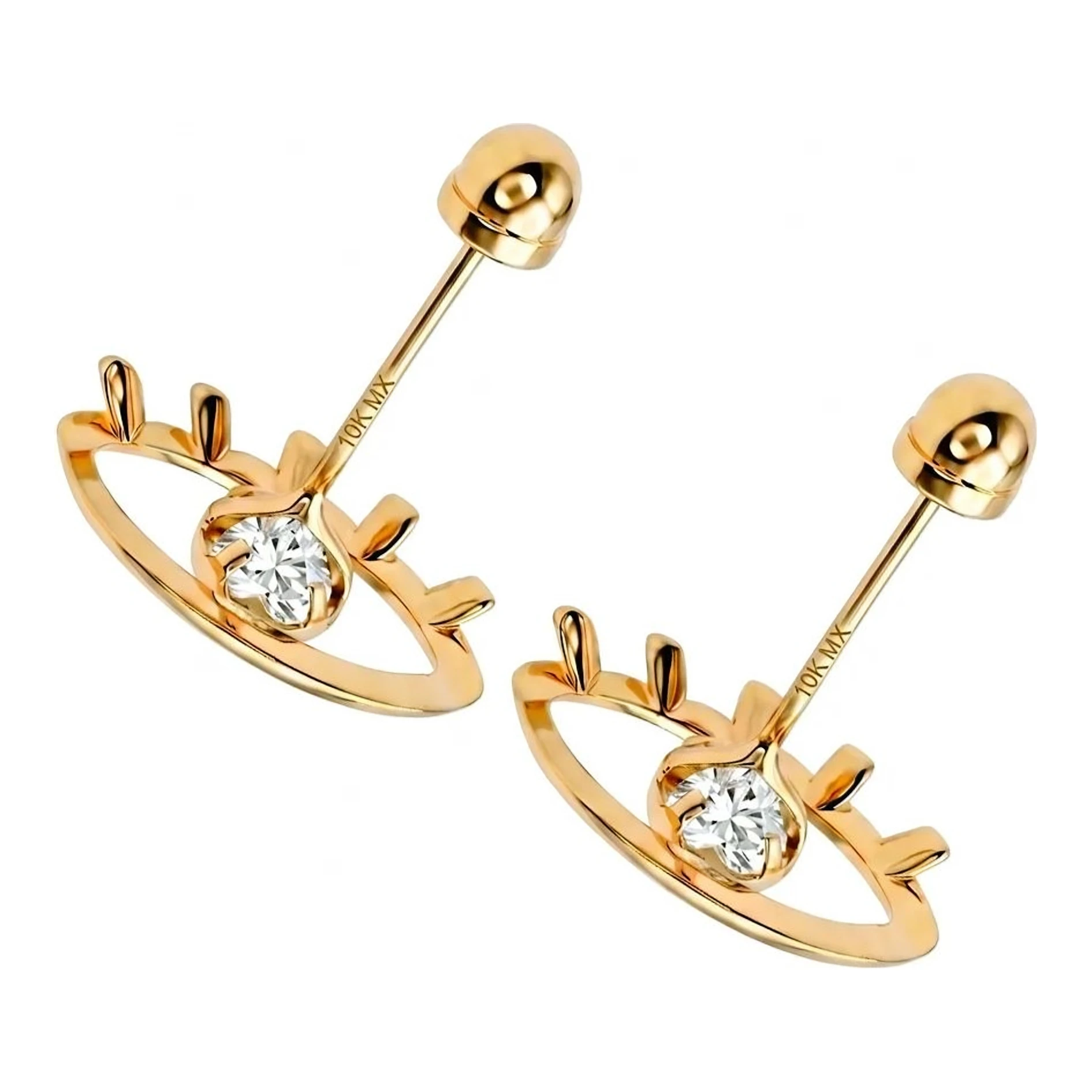 Broqueles de Oro 10k Ojo Turco Blanco con Zirconia 7x10 mm - Imagen 4