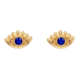 Broqueles de Oro 10k Ojo Turco con Zirconia Azul Marino - Imagen 1