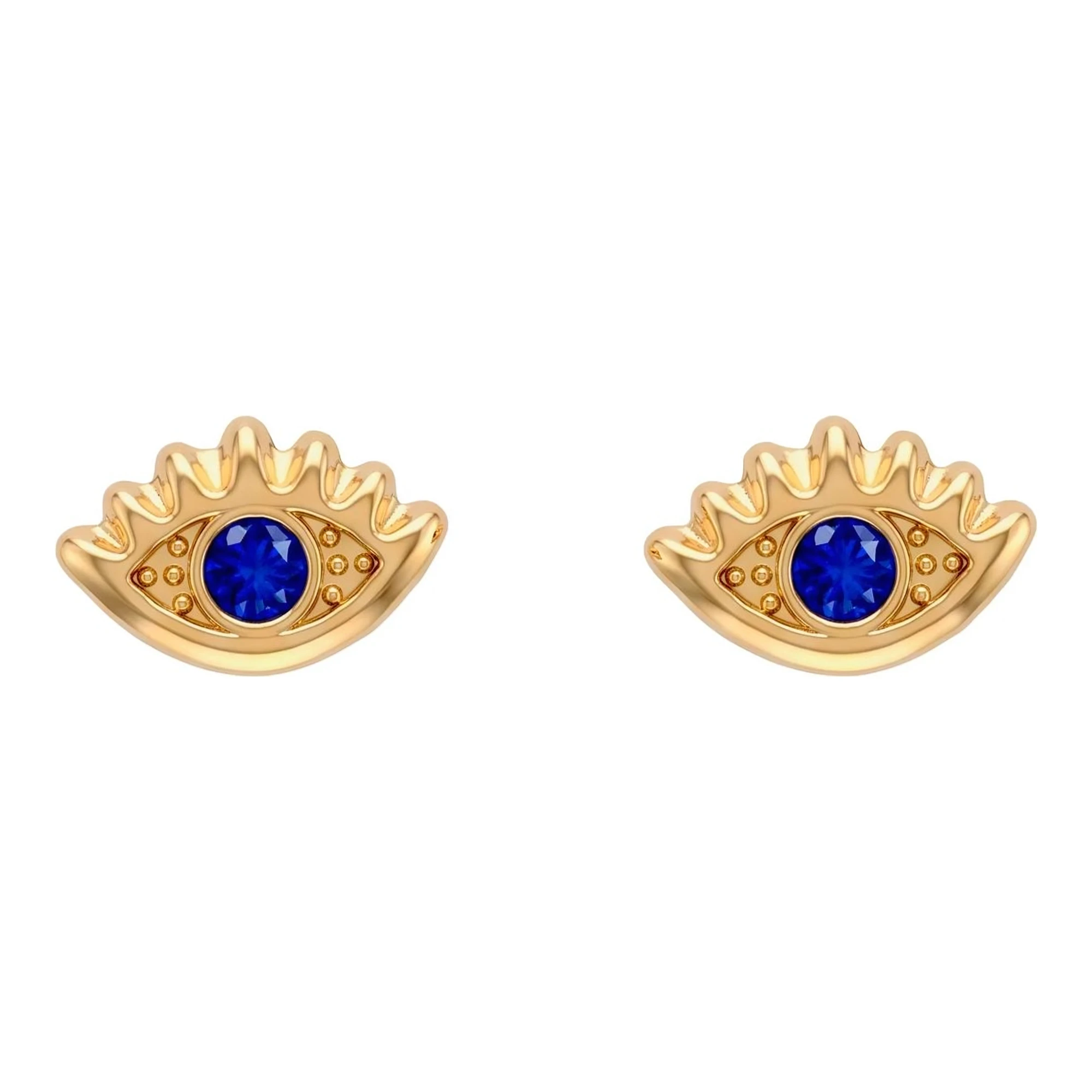 Broqueles de oro 10k con diseño de ojo turco y zirconia azul marino - Joyaris joyería fina mexicana