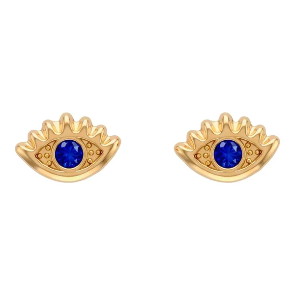 Broqueles de oro 10k con diseño de ojo turco y zirconia azul marino - Joyaris joyería fina mexicana