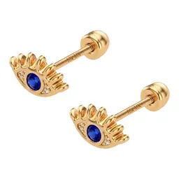 Broqueles de Oro 10k Ojo Turco con Zirconia Azul Marino - Imagen 3