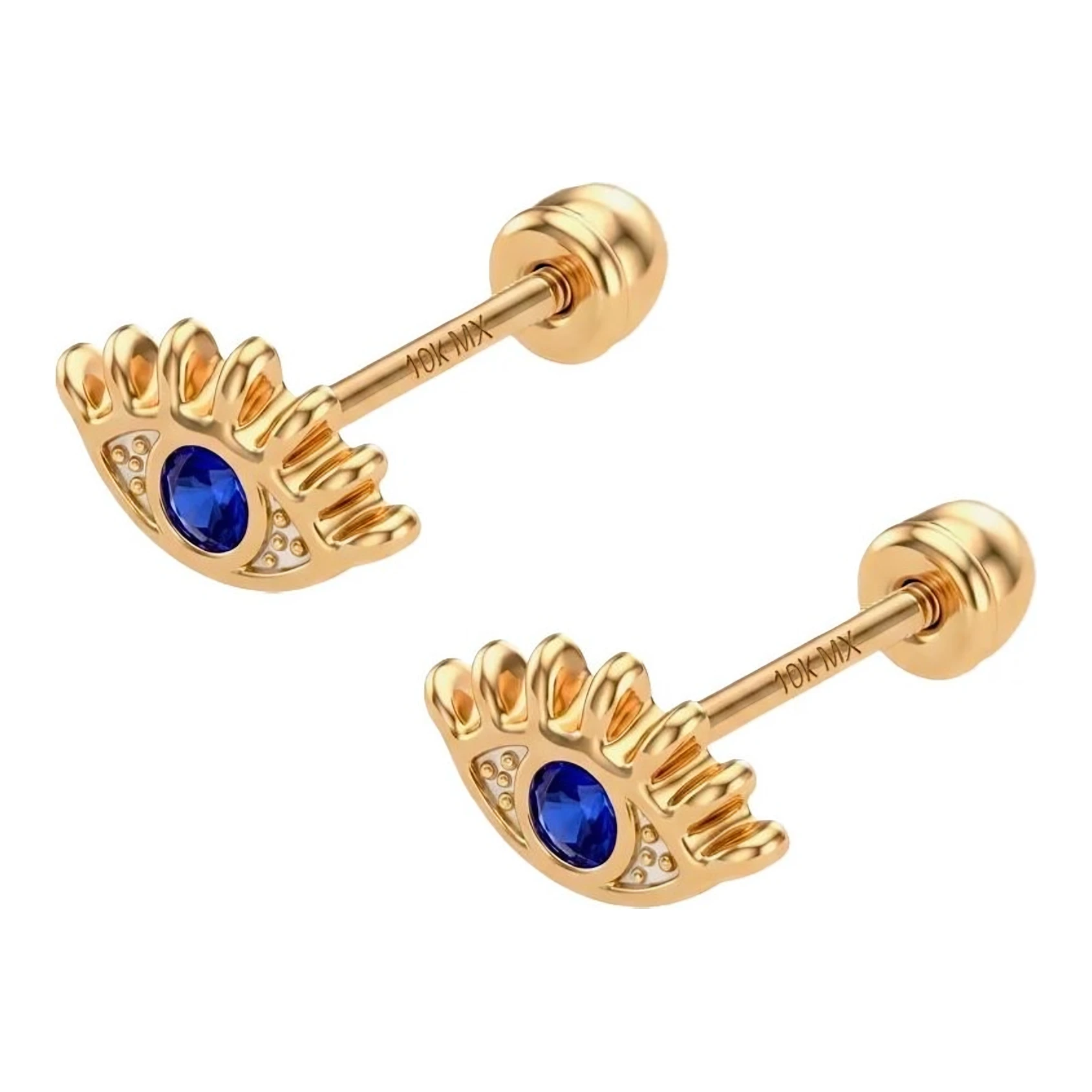 Broqueles de Oro 10k Ojo Turco con Zirconia Azul Marino - Imagen 3